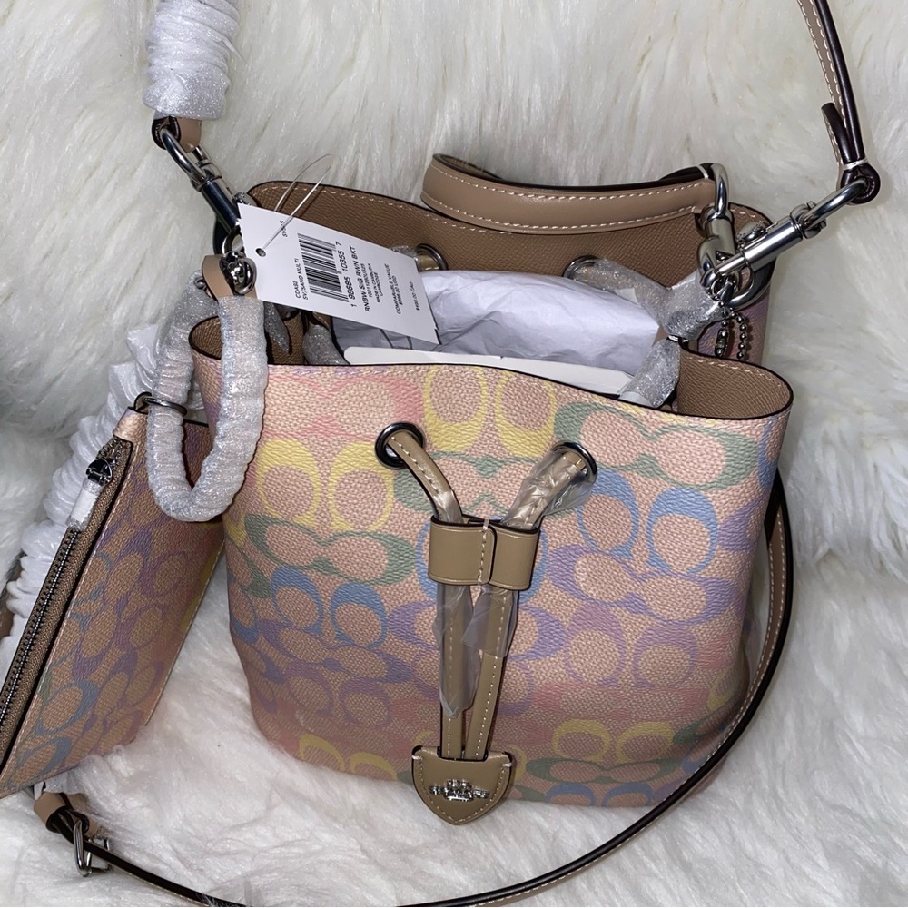 Coach Rowan Bucket Bag In Rainbow Signature Canvas New - Picture 2 of 13